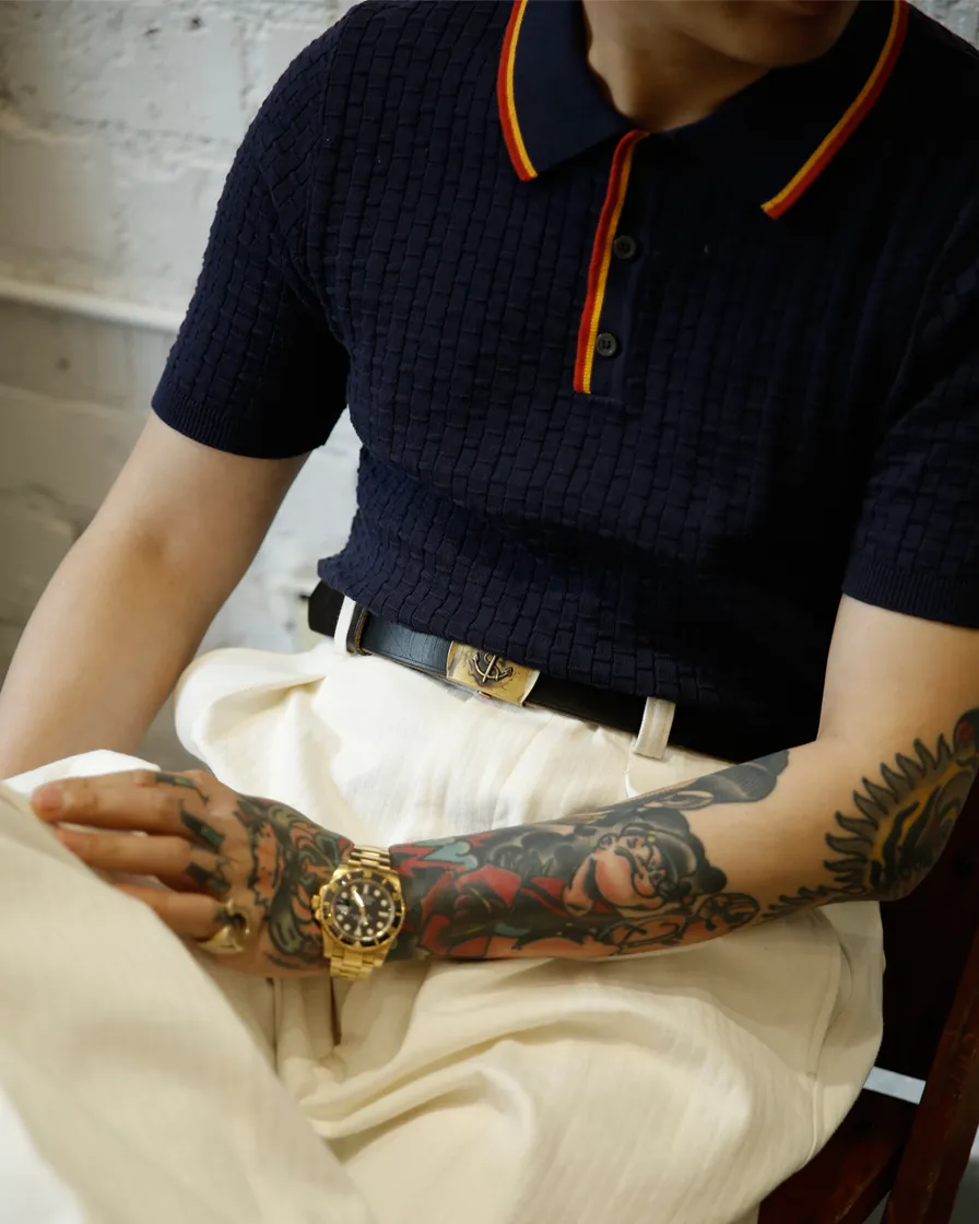 Jacquard Color Stripe Collar Polo Shirt