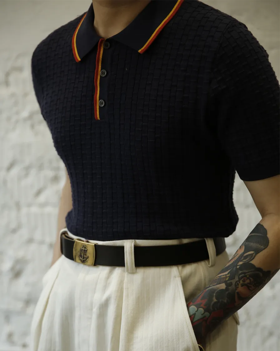 Jacquard Color Stripe Collar Polo Shirt