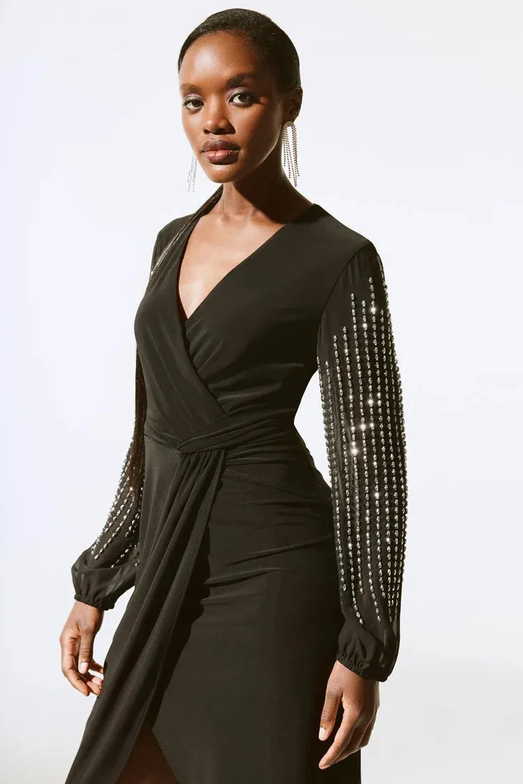 Joseph Ribkoff Black Silky Knit And Chiffon Wrap Dress