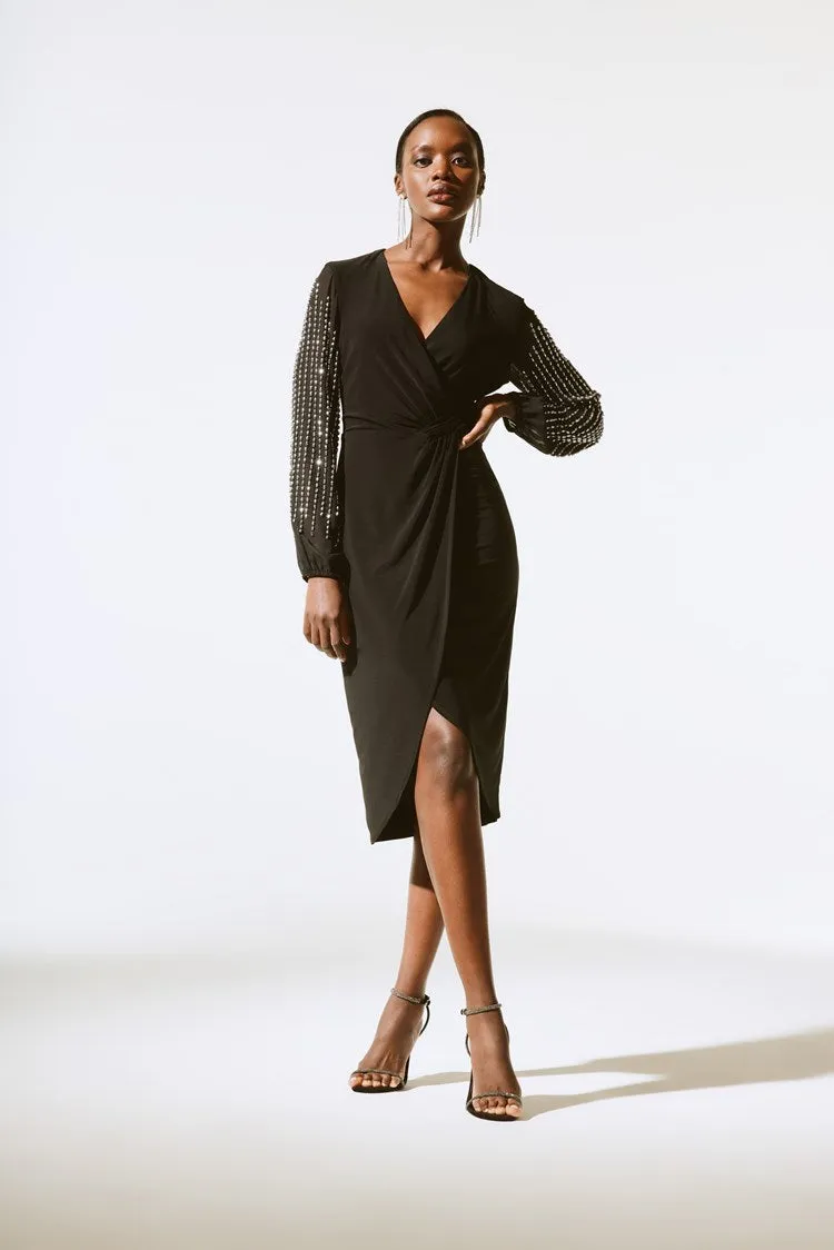 Joseph Ribkoff Black Silky Knit And Chiffon Wrap Dress