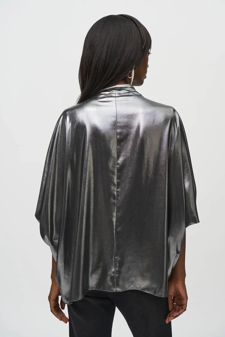 Joseph Ribkoff Pewter Metallic Foiled Chiffon Wrap Top