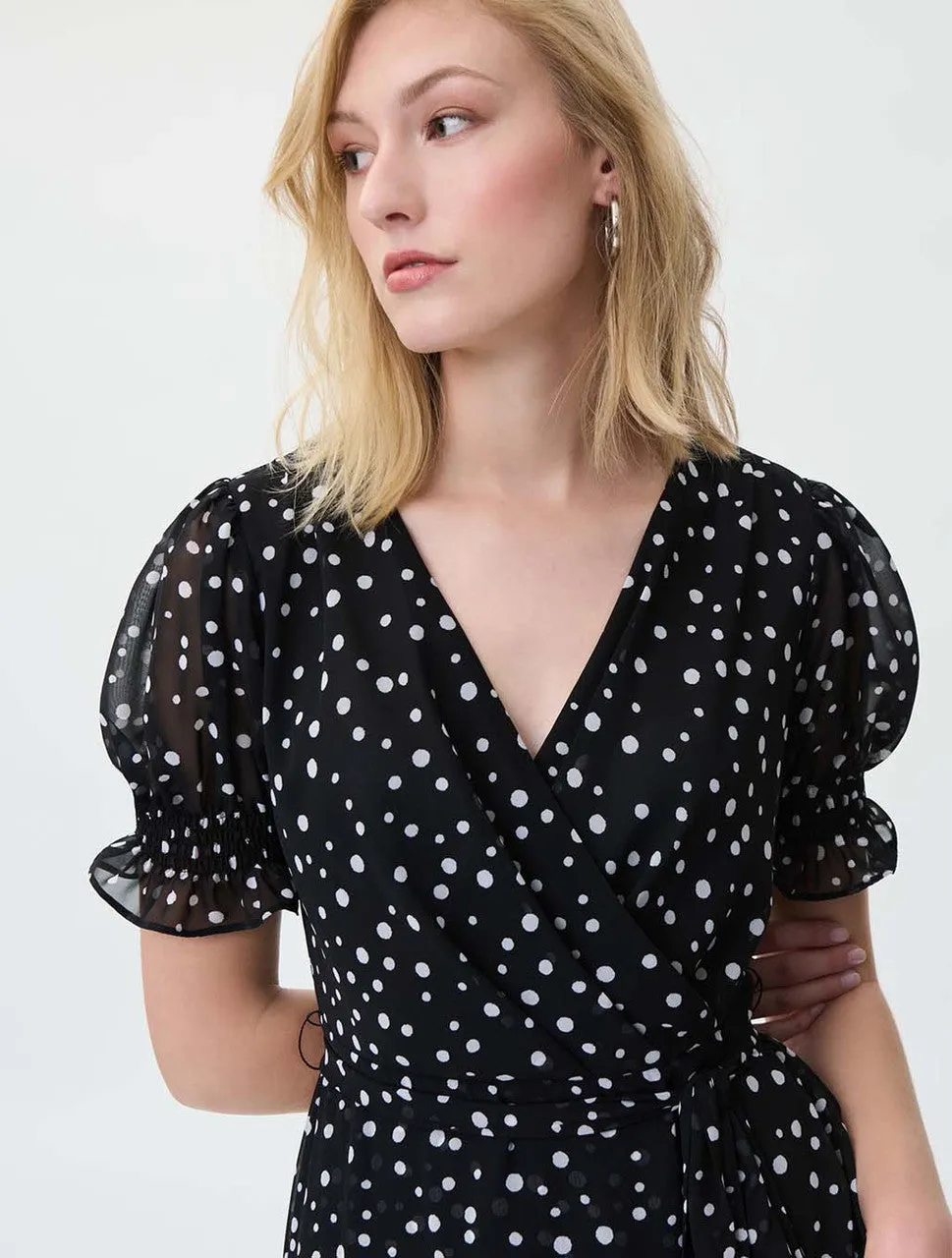 J.R 231200 Puff Sleeve Polka Dot Dress