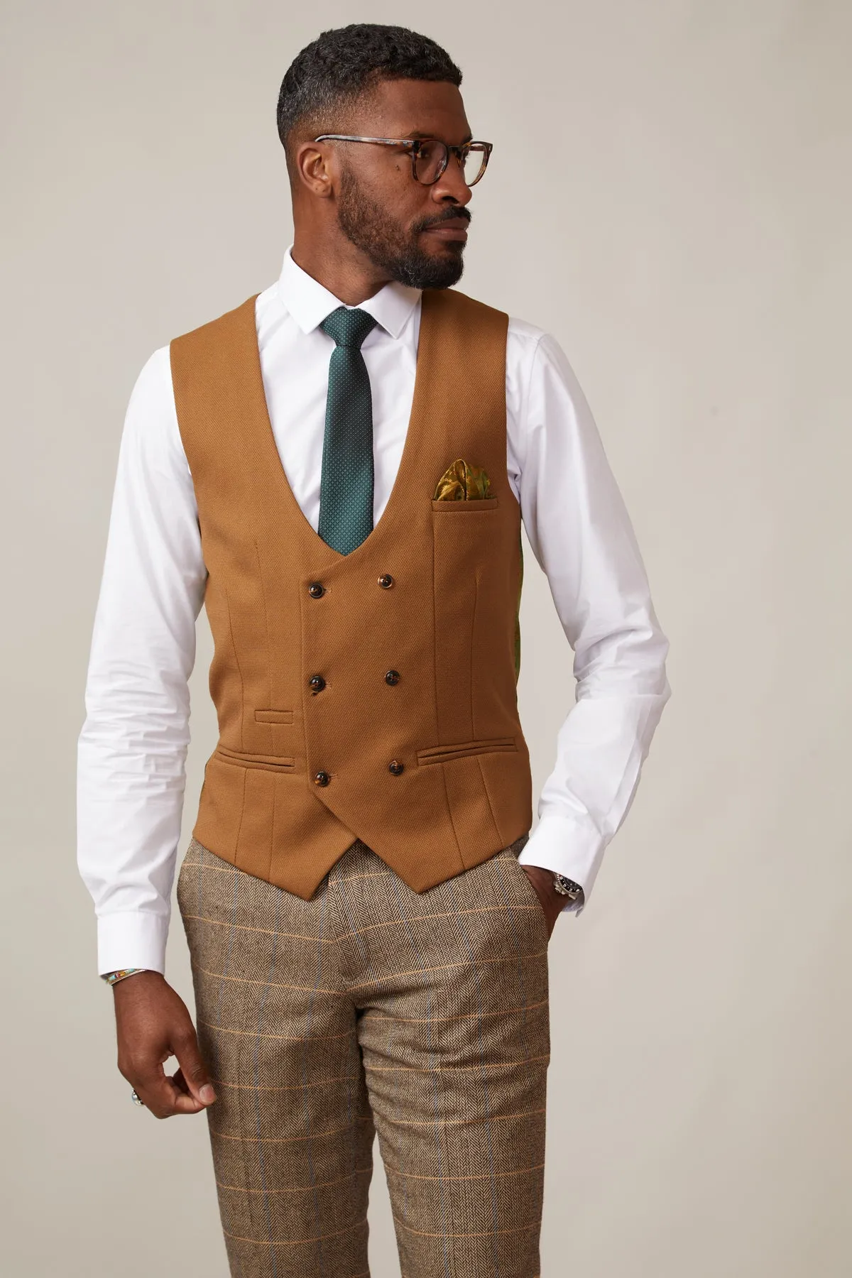 KELVIN - Tan Double Breasted Waistcoat