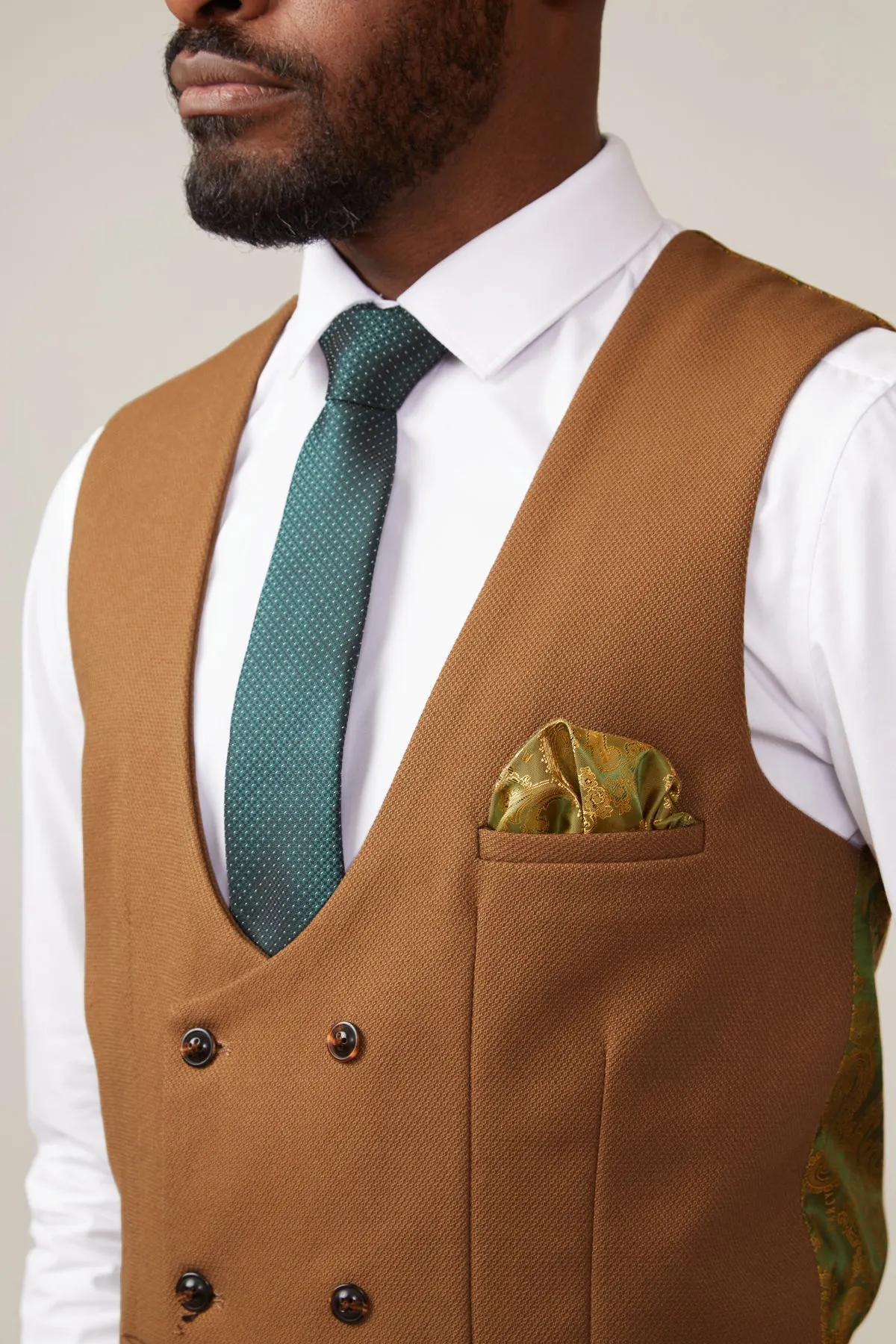 KELVIN - Tan Double Breasted Waistcoat