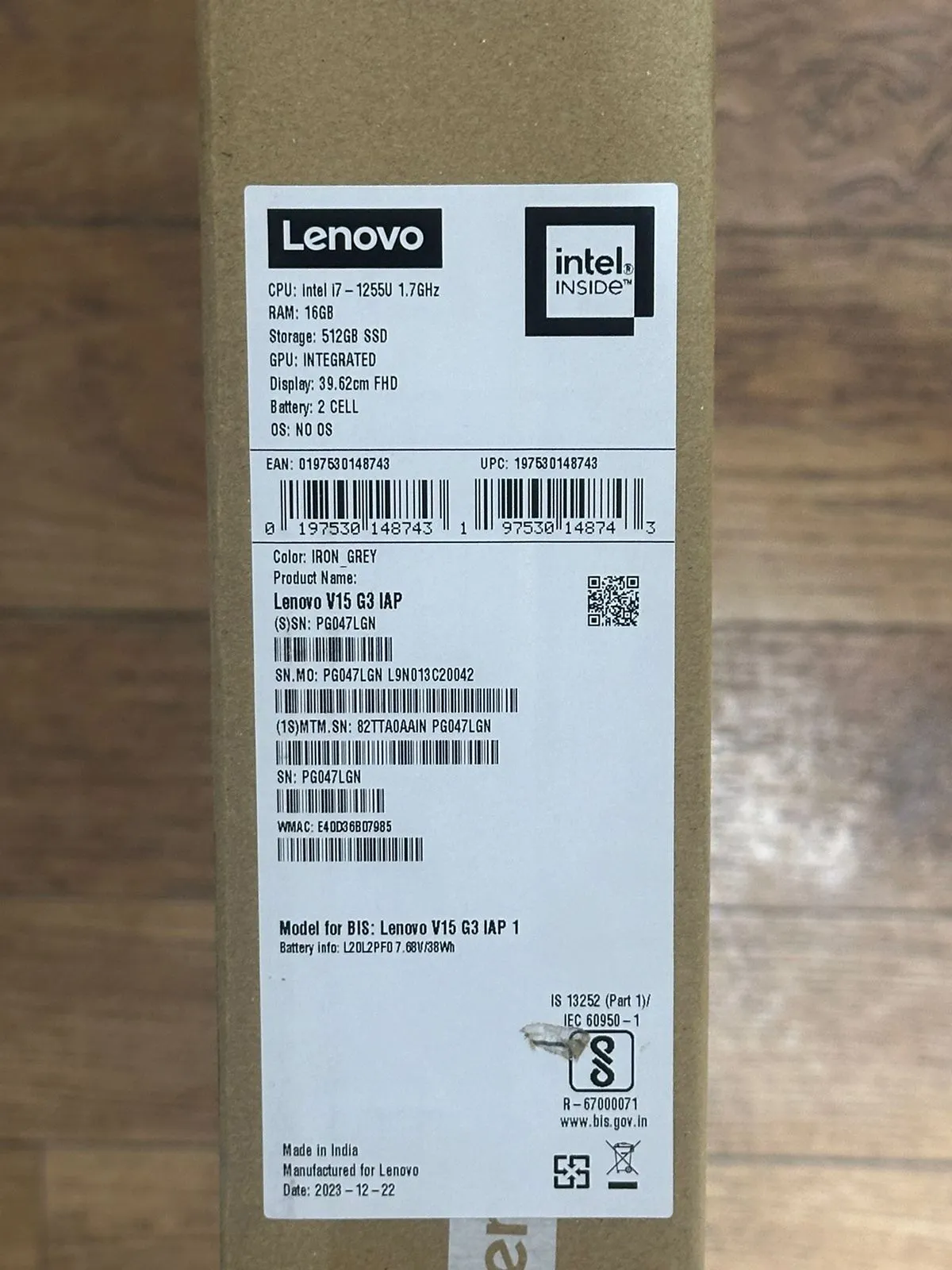 Lenovo V15 G3 IAP - AAIN, Intel Core i7-1255U -12 Gen, RAM 16GB, 512GB SSD NVMe, Intel Iris Xe, 15.6 FHD, IRONE-GREY