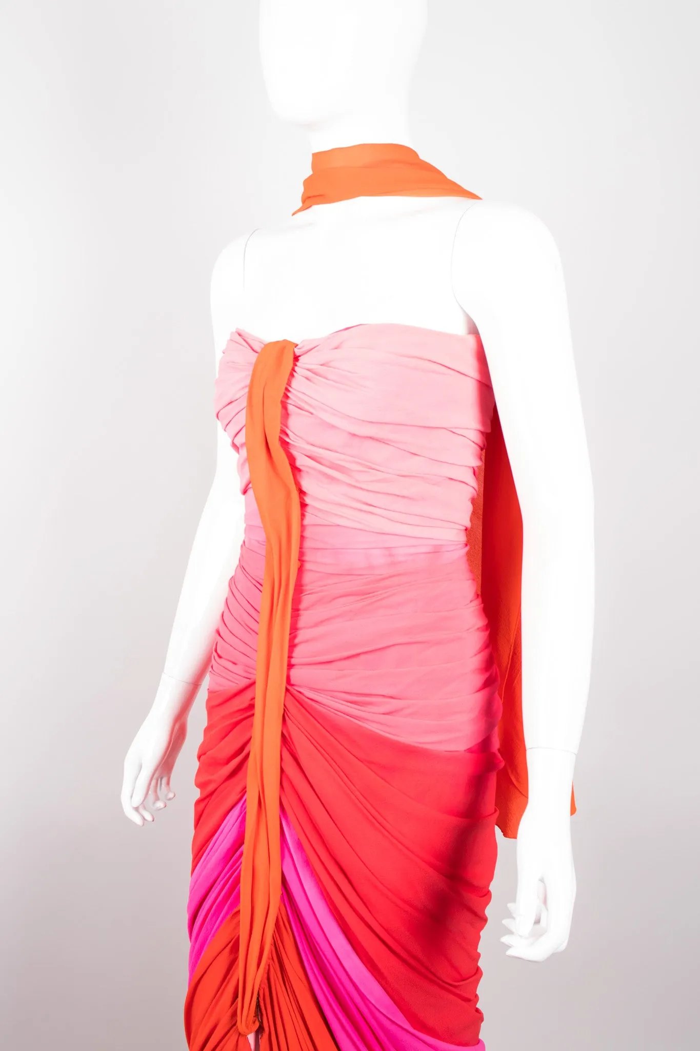 Ombre Ruched Gown & Shawl