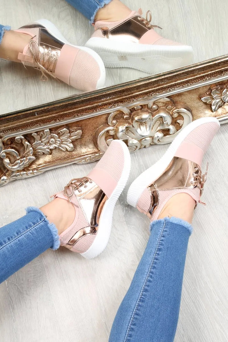 Pink Metallic Lace Up Trainers - Kenly