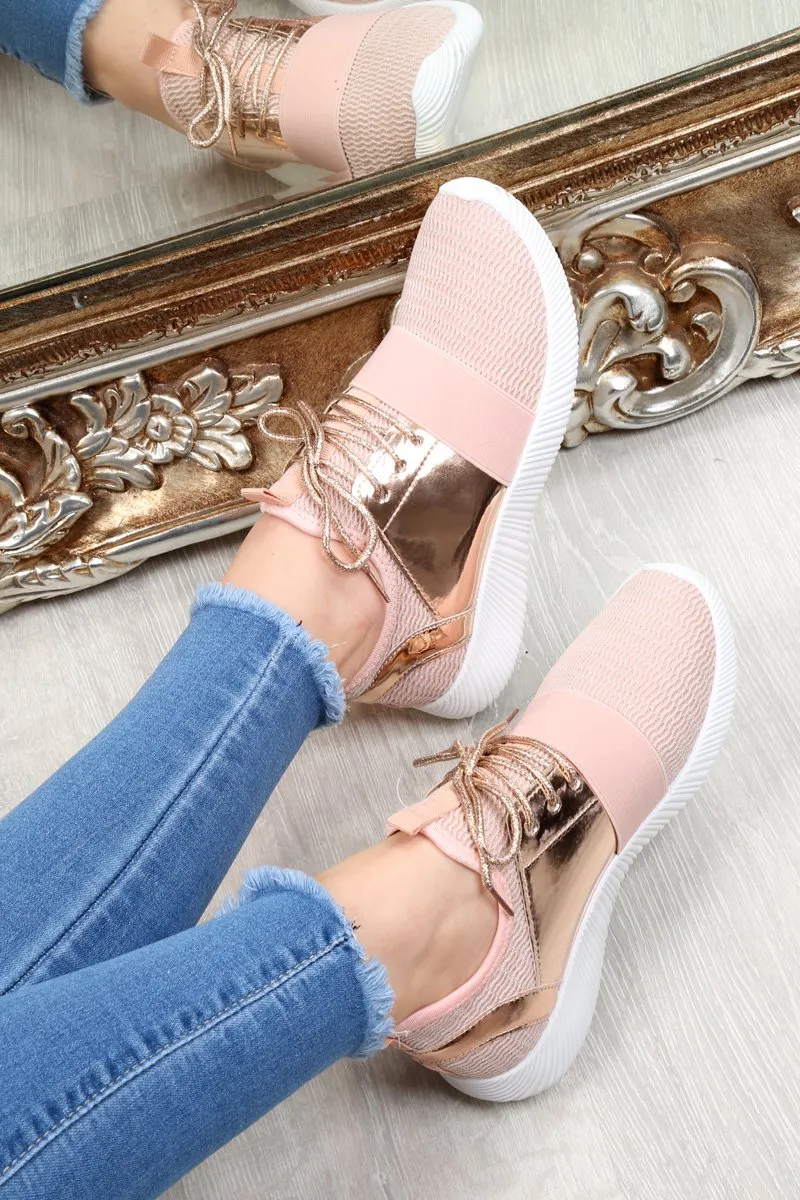 Pink Metallic Lace Up Trainers - Kenly