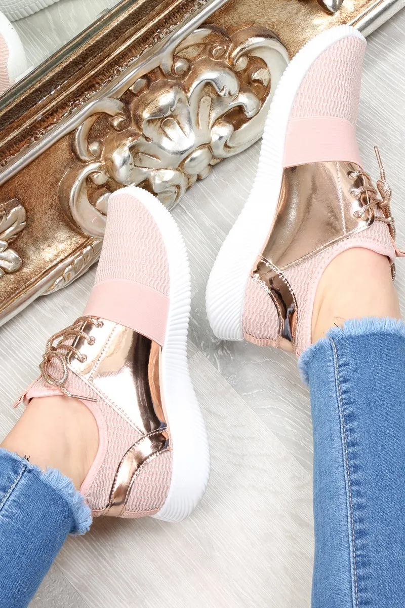 Pink Metallic Lace Up Trainers - Kenly