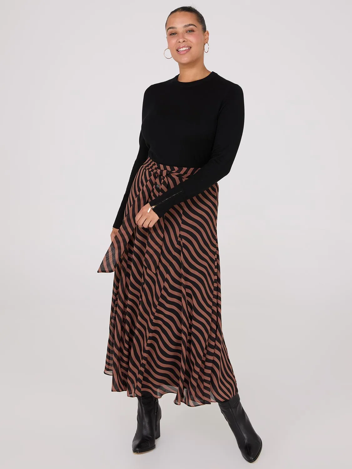 Printed Chiffon Button-Front Skirt