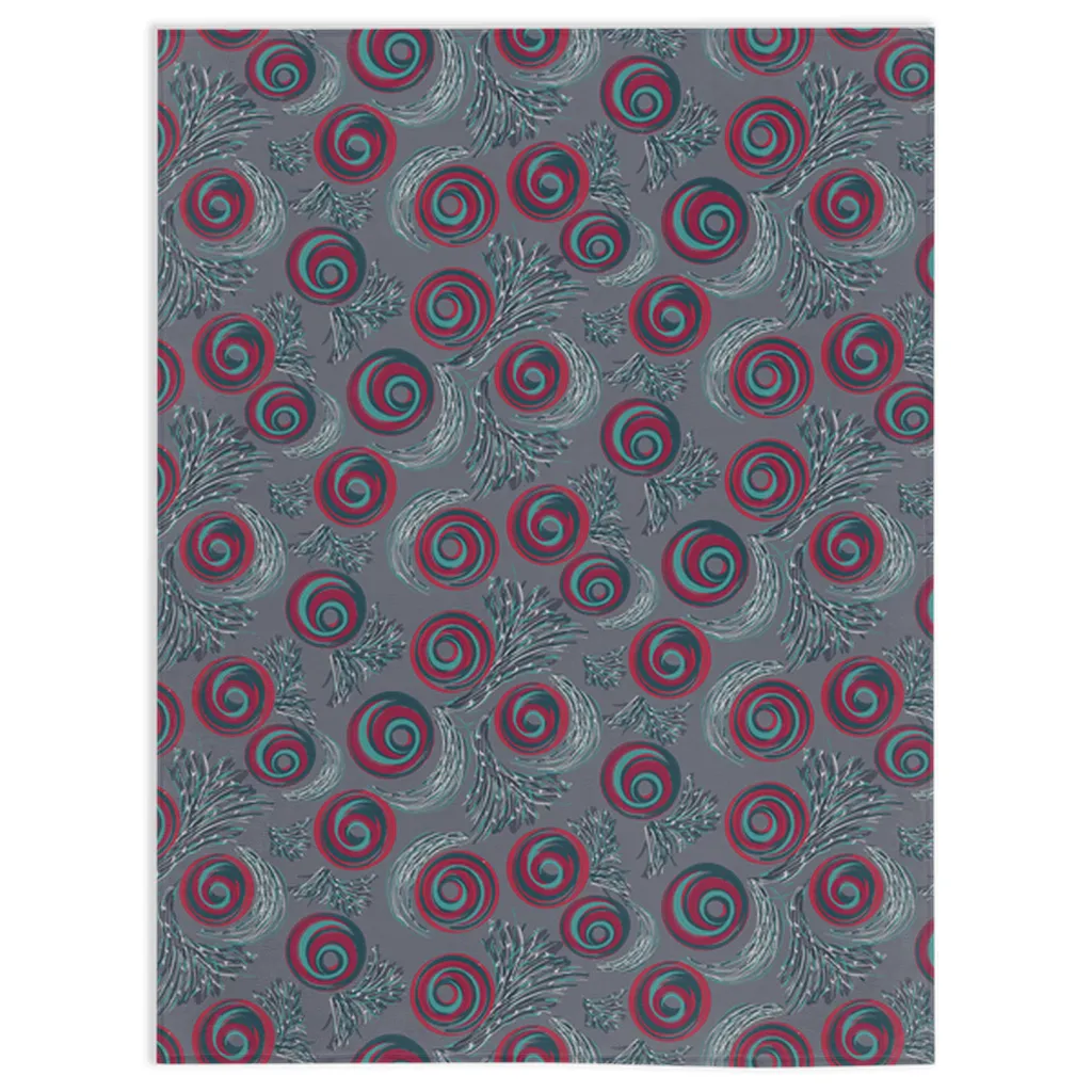 Red Blue Spirals on Gray super soft Blankets