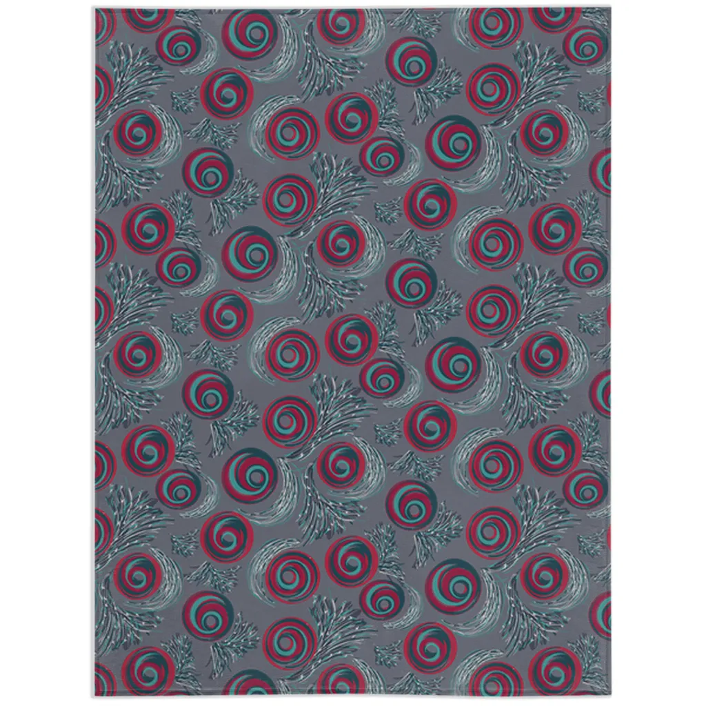 Red Blue Spirals on Gray super soft Blankets