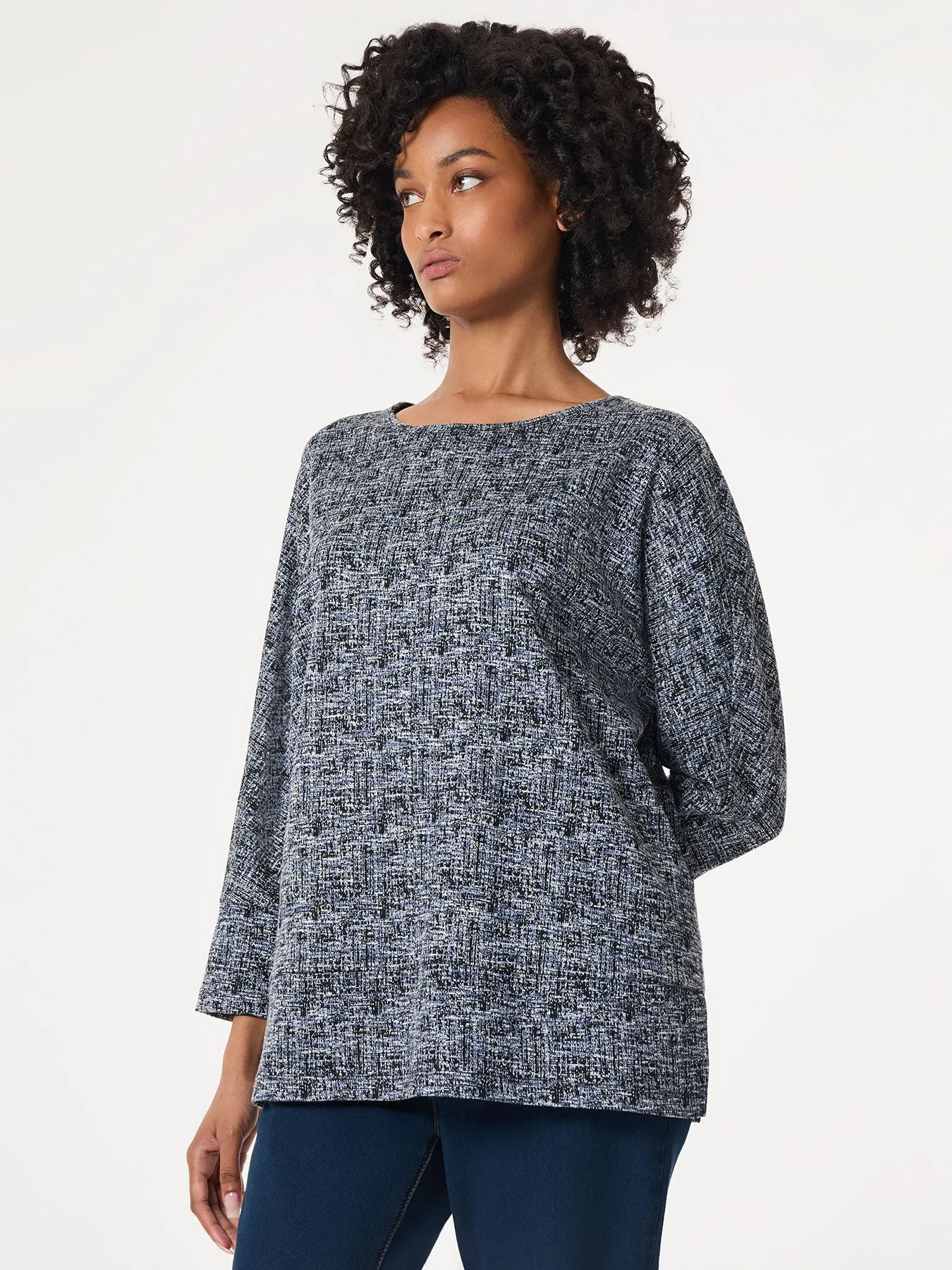 Seam Detail Dolman Tunic, Jacquard Knit