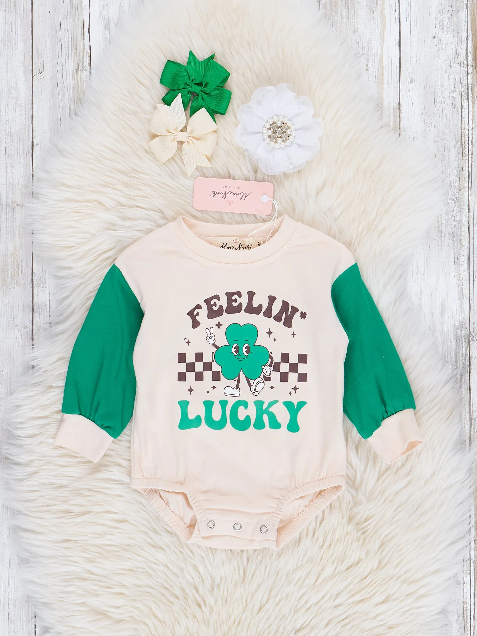 Tan & Green Feelin' Lucky Raglan Romper