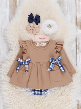 Tan & Navy Plaid Ruffle Bubble