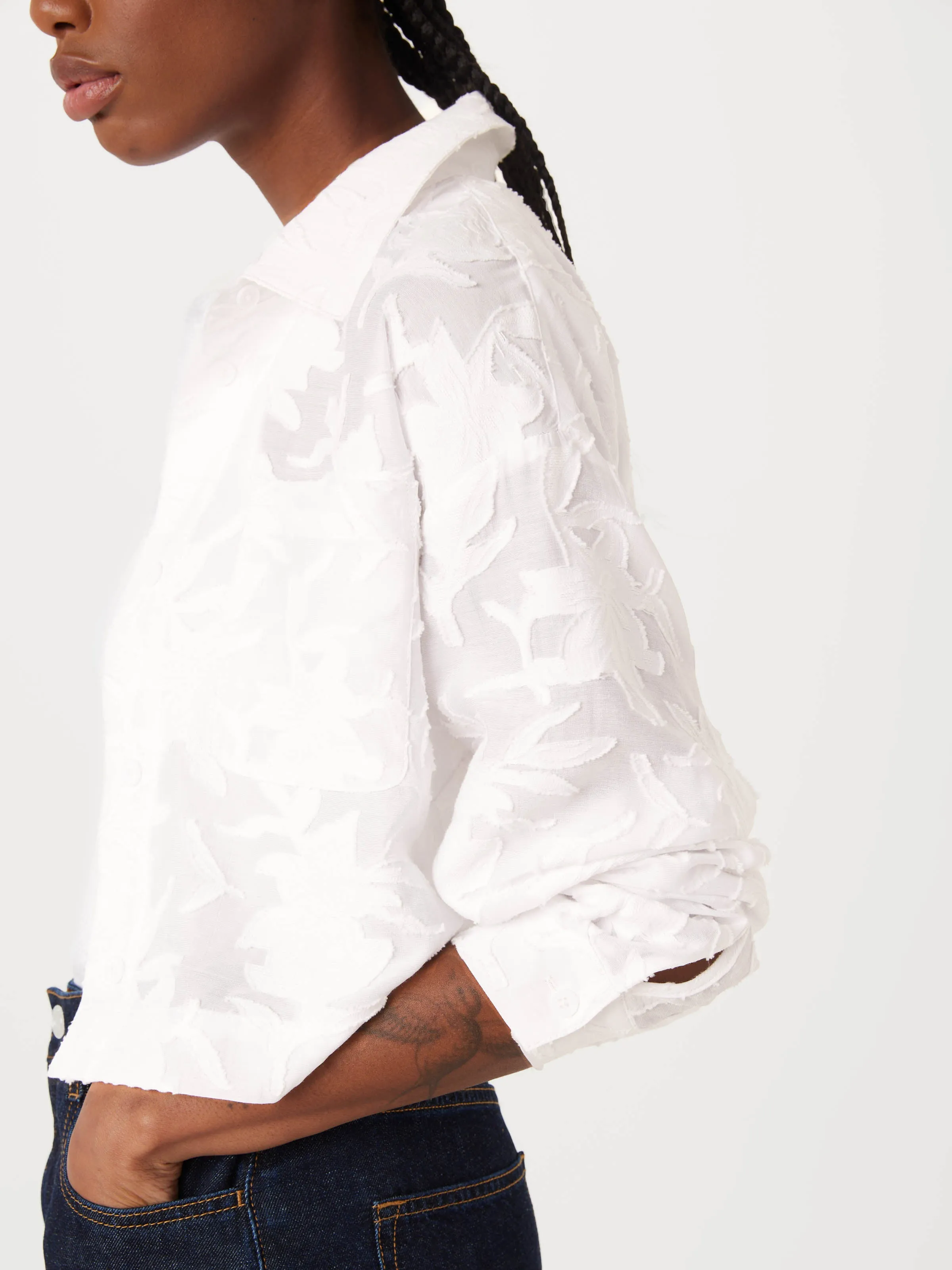 The Cropped Jacquard Shirt in White