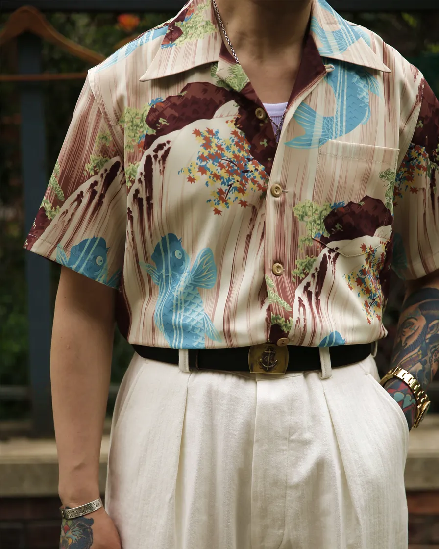 Ukiyo-e_Koi Fish Waterfall Aloha Shirt