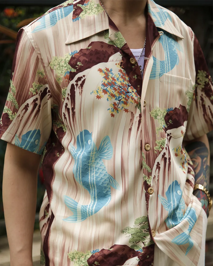 Ukiyo-e_Koi Fish Waterfall Aloha Shirt